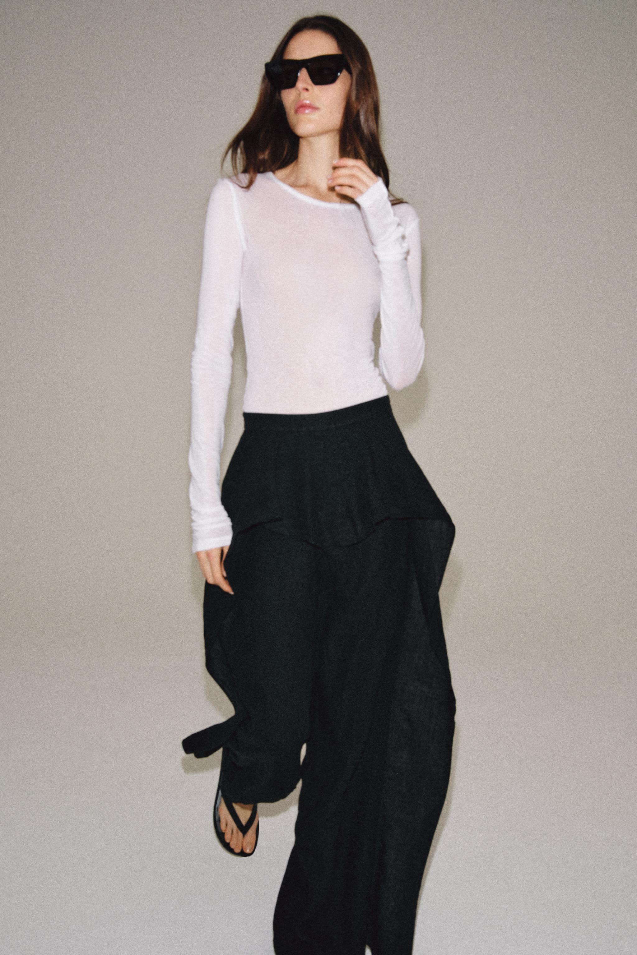 100% LINEN RUFFLE TROUSERS ZW COLLECTION